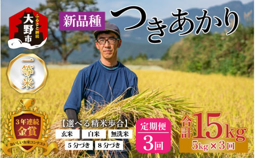 [令和6年産][3ヶ月定期便]越前大野産 一等米 帰山農園の「つきあかり」5kg [選べる精米方法]