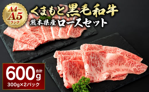 熊本県産 黒毛和牛 ロースセット 合計600g （ 焼肉用300g すき焼き用300g ）