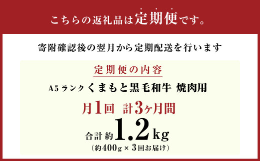 【3ヶ月定期便】A5ランク くまもと黒毛和牛 焼肉用400g