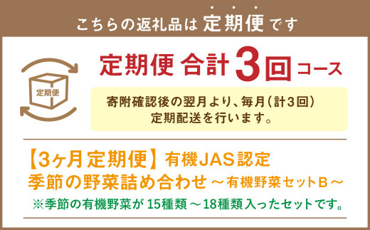 【3ヶ月定期便】有機JAS認定 季節の野菜 詰め合わせ～有機野菜セットB～