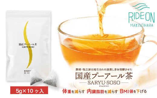 048-9　【定期便5か月】国産プーアール茶　SARYU-SOSO（5g×10ティーバッグ）×5回　＜機能性表示食品＞