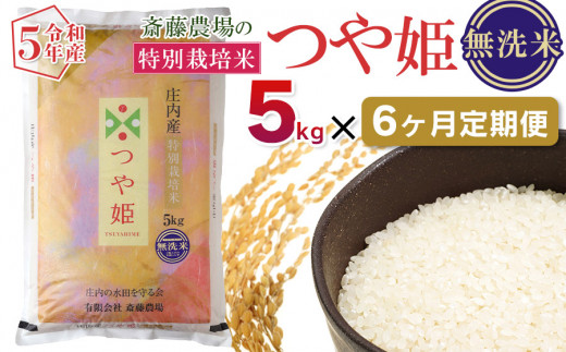 定期便6ヶ月】【令和5年産】 斎藤農場の特別栽培米 つや姫 無洗米 5kg