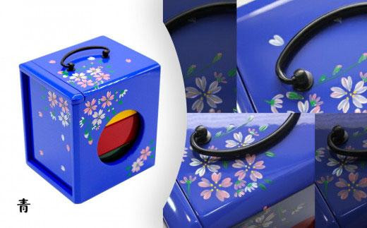 お弁当箱「遊山箱」（桜柄）【青】3段重ねの木製 993535 - 徳島県徳島市