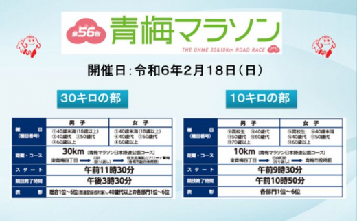 第56回 青梅マラソン大会 10キロの部 出場権利 （1名分）（※種目を確認