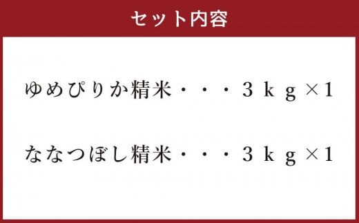 特別栽培米 2種セット 計6kg（3kg×2袋)(ゆめぴりか/ななつぼし