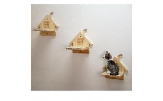 ハンドメイド パイン材キャットウォーク（ステップ3個セット） 木製 キャットタワー 猫グッズ 猫用品 997714 - 福岡県大川市
