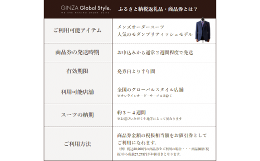 GINZA Global Style オーダースーツ 商品券（30，000円券） - 島根県