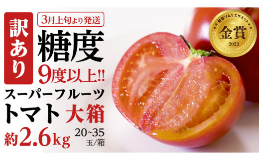 【2024年3月上旬発送開始】《訳あり》 スーパーフルーツトマト 大箱 約2.6kg×1箱（20～35玉）糖度9度以上 トマト とまと 野菜 [BC038sa]			 591941 - 茨城県桜川市