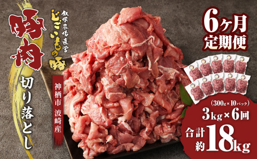 【6ヶ月定期便】 豚肉 切り落とし 約3kg(約300g×10パック)×6回 合計約18kg