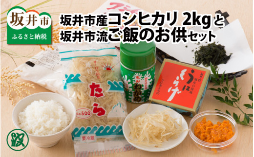 [A-1718] 福井県 坂井市産 コシヒカリ 米 2kg と 坂井市流ご飯のお供セット