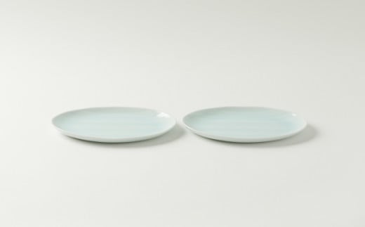 伊万里焼 虎仙窯 青白磁十草楕円皿 2枚セット