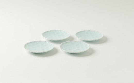 伊万里焼 虎仙窯 青白磁籠目4寸皿4枚セット