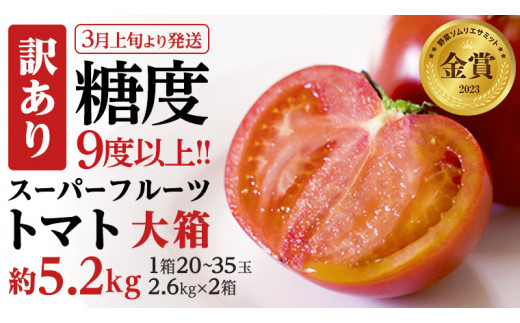 【2024年3月上旬発送開始】《訳あり》 スーパーフルーツトマト 大箱 約2.6kg×2箱 糖度9度以上 トマト とまと 野菜 [BC039sa]			 591942 - 茨城県桜川市