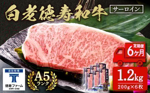 【定期便6カ月】 白老牛 サーロイン ステーキ 200g×6枚 （1.2㎏） 特製ソース付き 和牛 牛肉 ギフト 北海道 ＜徳寿＞