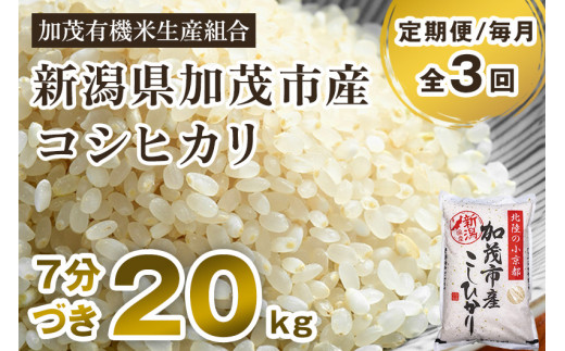 【定期便3ヶ月毎月お届け】【7分づき】新潟県加茂市産 特別栽培米コシヒカリ 精米20kg（5kg×4） 従来品種コシヒカリ  加茂有機米生産組合|（株）ライスグローワーズ