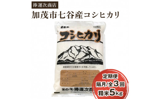 定期便3回隔月お届け】新潟県加茂市七谷産コシヒカリ 精米5kg 白米 捧