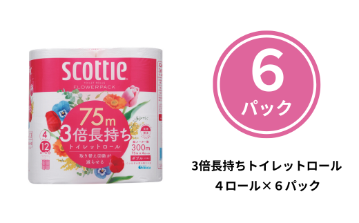 3倍長持ちトイレットロール スコッティティシューフラワーパック 4ロール×6P【年末年始限定 申込受付から75日以内発送】トイレットペーパー 日用品  雑貨 大人気 日本製