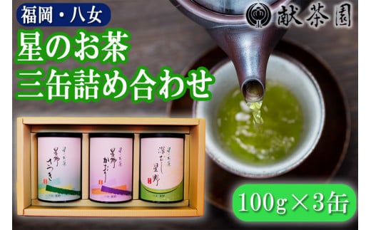 八女の深むし・煎茶】 星のお茶詰め合わせ3缶セット【化粧箱入り