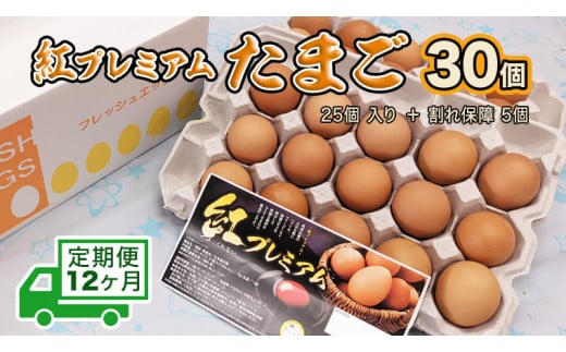 定期便 】【 全12回 コース 】 紅プレミアム 卵 30個 （ 25個 入り ＋