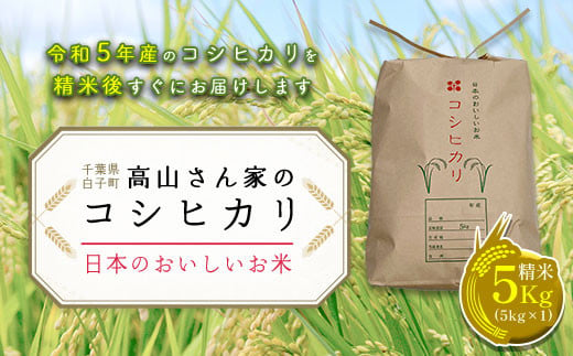 令和5年産＜高山さん家のお米＞千葉県産コシヒカリ＜精米＞5kg(5kg×1袋) ふるさと納税 お米 5kg 千葉県産 白子町 コシヒカリ 米 精米 こめ 年越し おせち お餅 新年 お雑煮 送料無料 SHH001