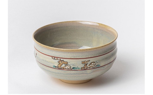 鴻月　なら絵　抹茶碗　（赤膚焼）　ＫＯＮＣＨ１ G-103 1030089 - 奈良県奈良市