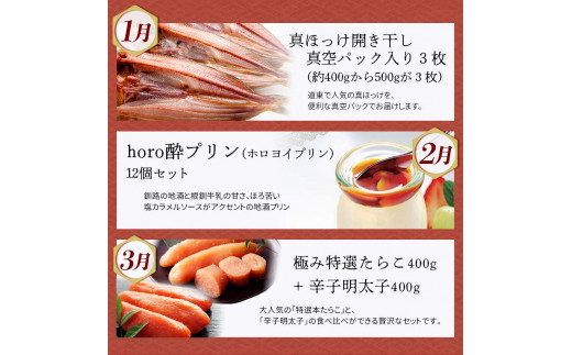 【 定期便 12か月 】 釧路市へ行きたくなる定期便 いくら イクラ 魚介 海鮮 肉 スイーツ 米 たらこ 保存食 鮭 数の子 頒布会 セット  F4F-2749