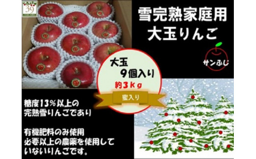 りんご 【 数量限定 】12月発送 訳あり 雪完熟 家庭用 蜜入り 糖度13度以上 大玉 サンふじ 約3kg 9個入り【 弘前市産 青森りんご 】 893707 - 青森県弘前市