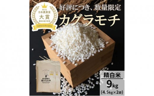 [№5784-0856]【日本農業賞大賞】もち米9kg（4.5kg×2袋）精白米(カグラモチ)