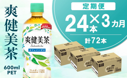 【3カ月定期便】爽健美茶 600mlPET×24本(合計3ケース)【コカコーラ カフェインゼロ 定期便 香ばしい おいしい 国産 お茶 ハトムギ 玄米  月見草 大麦 ドクダミ 飲料 ペットボトル】 B3-C047327|コカ・コーラボトラーズジャパン株式会社