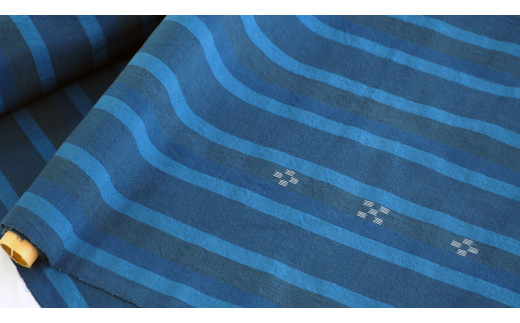 AZ-77 みんさー織 総手織りマオカラーシャツ（藍ストライプ）Mサイズ