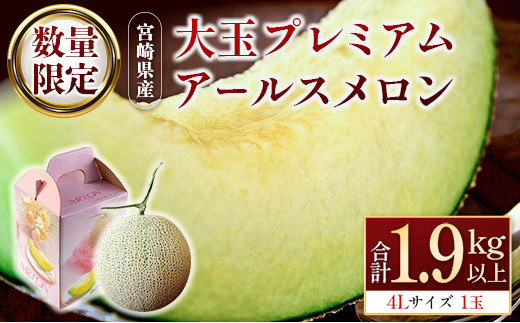 ＜数量限定＞大玉 プレミアムアールスメロン 4L1玉 秀品 1.9kg以上 先行予約 国産 贈答 化粧箱入 宮崎県産 ※2025年11月〜12月の期間内に出荷【B578-01】