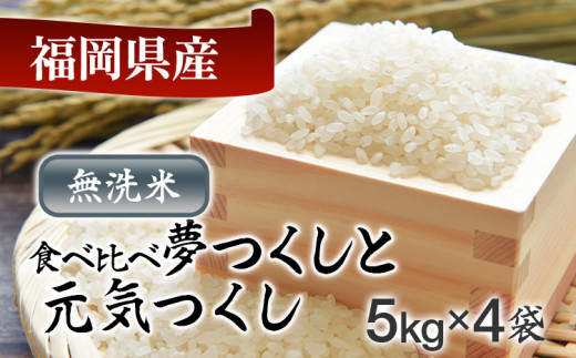  令和5年産　福岡県産米食べ比べ（無洗米）「夢つくし」と「元気つくし」セット　計20kg 493022 - 福岡県田川市