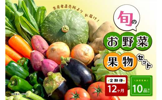 【毎月12ヶ月定期便】生産者直売所よりお届け！おまかせ旬のお野菜・果物セット！ おすすめ10品以上