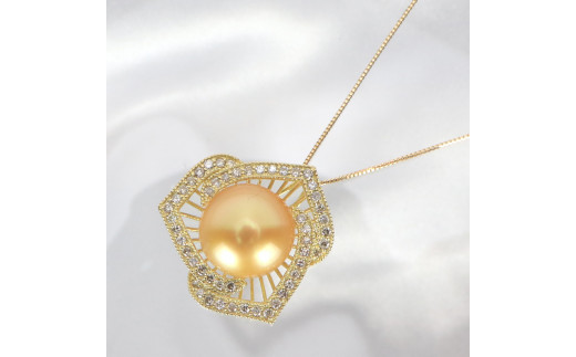 1372 K18 南洋ナチュラルゴールデン真珠　11.0㎜up　ダイヤモンド0.50ct　ペンダントネックレス|有限会社　メール