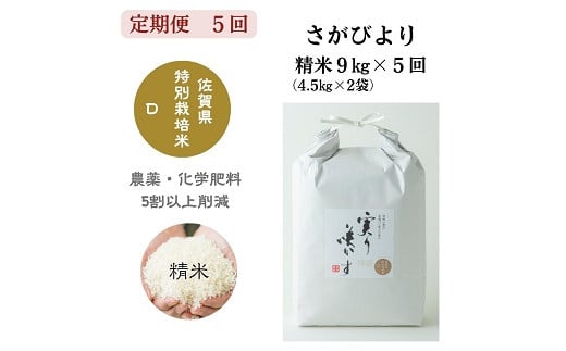 【定期便5回】「実り咲かす」特別栽培 さがびより 精米 9kg(計45kg):C142-006