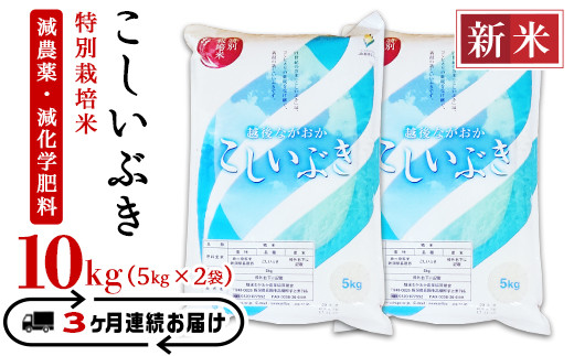 75-3K103【3ヶ月連続お届け】新潟県長岡産特別栽培米こしいぶき10kg