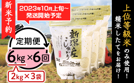 K66【6ヶ月連続お届け】新潟県産コシヒカリ6kg（2kg×3袋）