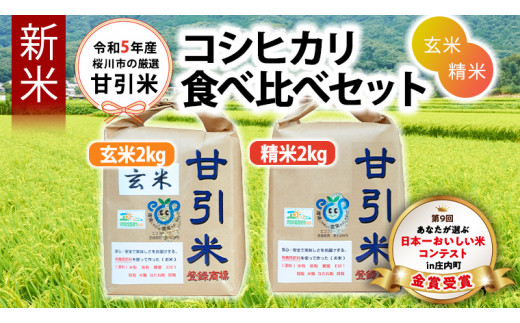 令和5年産 新米 桜川市 の 厳選 甘引米 コシヒカリ 食べ比べ セット（ 玄米 ・ 精米 ） 新米 令和5年産 特別栽培米 コシヒカリ こしひかり  玄米 精米 米 こめ コメ 有機肥料 桜川市産 茨城県 いばらき [BA002sa]|鈴木隆