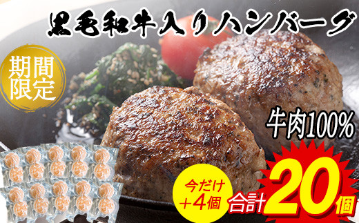 [期間限定 4個増量]150g×20個 肉肉しい 牛100% 黒毛和牛入り ハンバーグステーキ 計3000g