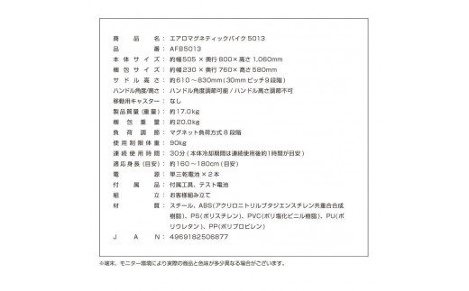 11月以降価格改定予定】エアロマグネティックバイク5013/AFB5013