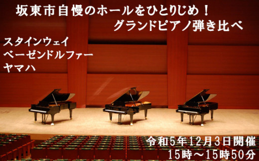 No.418 【12月3日（日）開催】坂東市自慢のホールをひとりじめ！グランドピアノ弾き比べ（15時の部） ／ スタインウェイ ベーゼンドルファー ヤマハ 茨城県