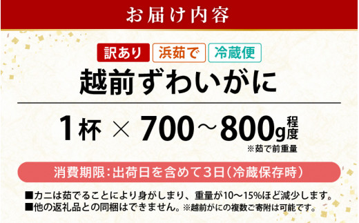 訳あり】≪浜茹で≫ 越前がに 約700～800g × 1杯（茹で前重量）食べ方