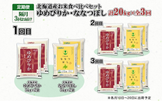 定期便 隔月3回 北海道産 ゆめぴりか ななつぼし 食べ比べ セット 精米 5kg 各2袋 計20kg 米 特A 白米 お取り寄せ ごはん ブランド米  ようてい農業協同組合 ホクレン 送料無料 北海道 倶知安町