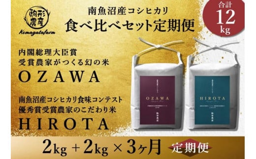 【定期便】【OZAWA＆HIROTA】各2ｋｇ×全3回食べ比べセット　特A地区　　南魚沼産コシヒカリ