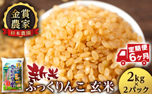 【新米】 ★定期便★金賞農家★が作る「ふっくりんこ（玄米）」2㎏×2パック×6回《杉本農園》【定期便・頒布会特集】