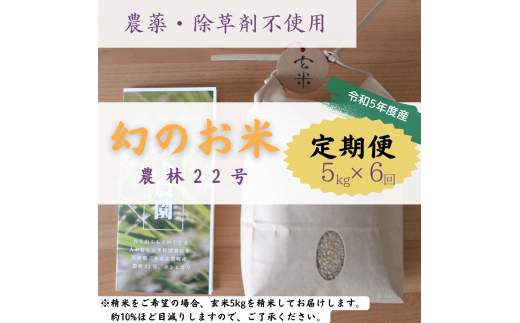 [定期便6回]農薬不使用・除草剤不使用のお米『農林22号』3キロ[7分づき]