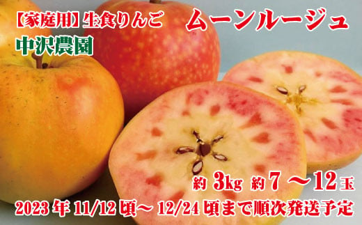No.5657-3452]【家庭用りんご】生食りんご（ムーン ルージュ）約3kg