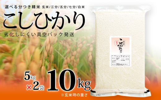 こしひかり 玄米時重量 5kg×2袋 10kg 分づき米 対応可 真空パック コシヒカリ 米 簡易梱包 エコ梱包 1091057 - 徳島県海陽町