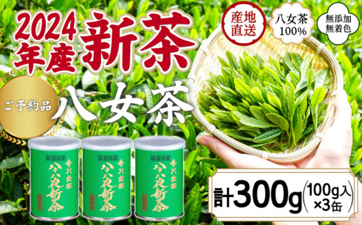 【予約品】2024年産新茶 八女茶100％ 「八十八夜新茶」 100g缶詰×３ ＜岩崎園製茶＞