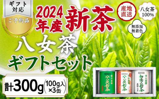予約品 ギフト対応】2024年産 八女茶100％新茶 ３種ギフト 100g缶詰 ３